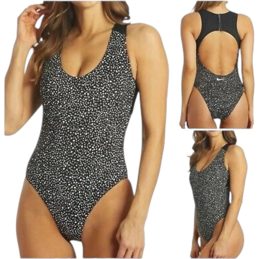 Nike NEW One-Piece Swimsuit Water Dots Black White Printed Cutout Back Size XXL - Picture 14 of 14